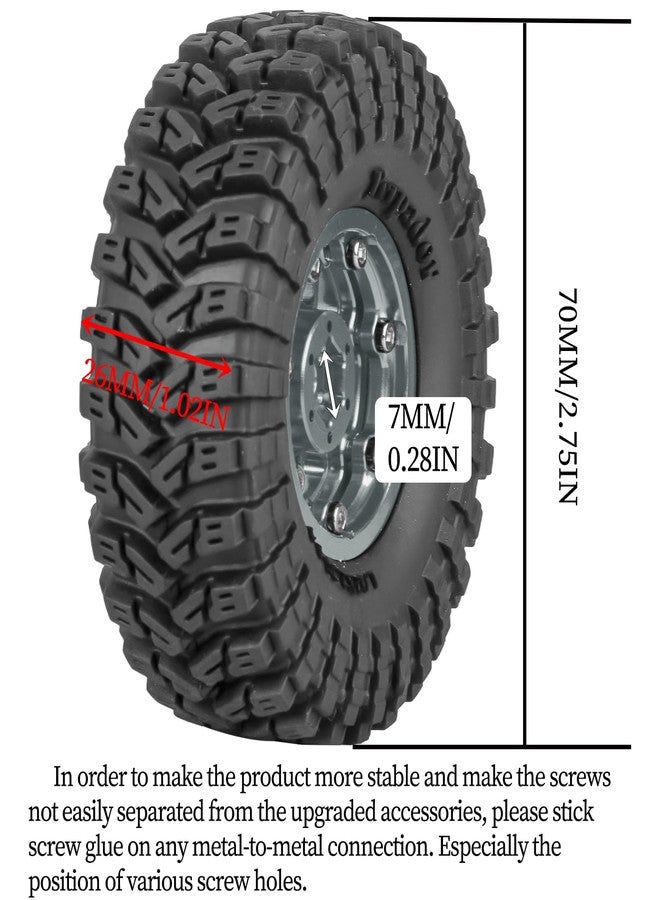 RCarmubWow 1.3 Beadlock Tire Set for 1/18 Trx4m,1/24 SCX24 FCX24 RC Crawler Car,1.3 Beadlock Wheels and Tires,Alloy Aluminium Wheels w/Swamp Claw Mud Terrain Rubber Tires,Titanium - Image 3